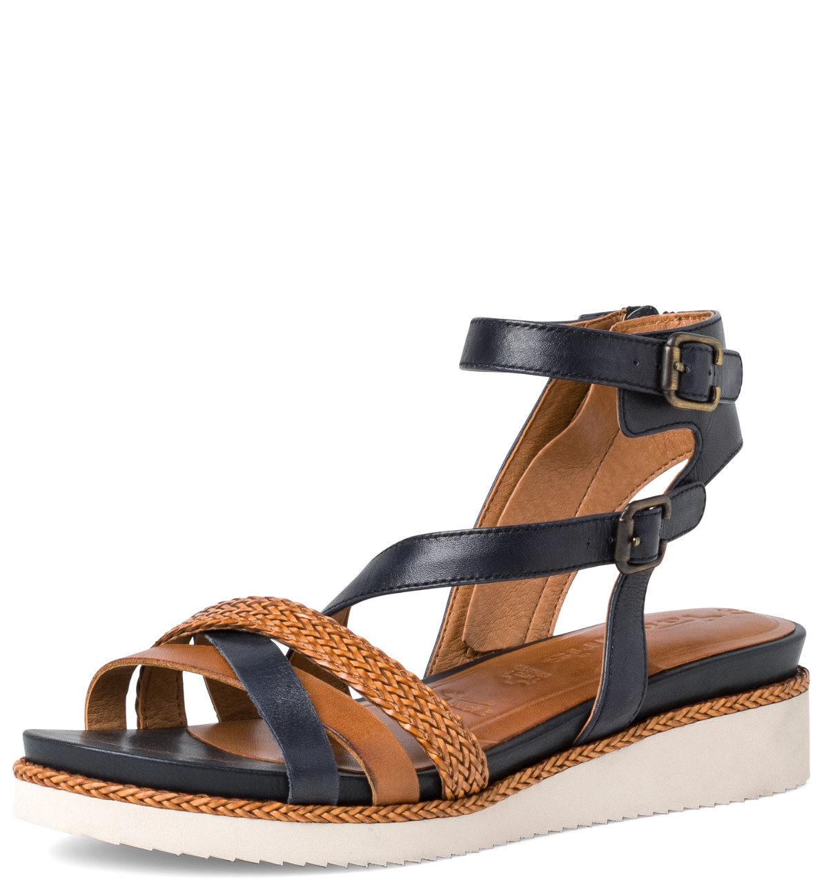 Sandalo Zeppa Media Bicolore Blu Marrone 28208