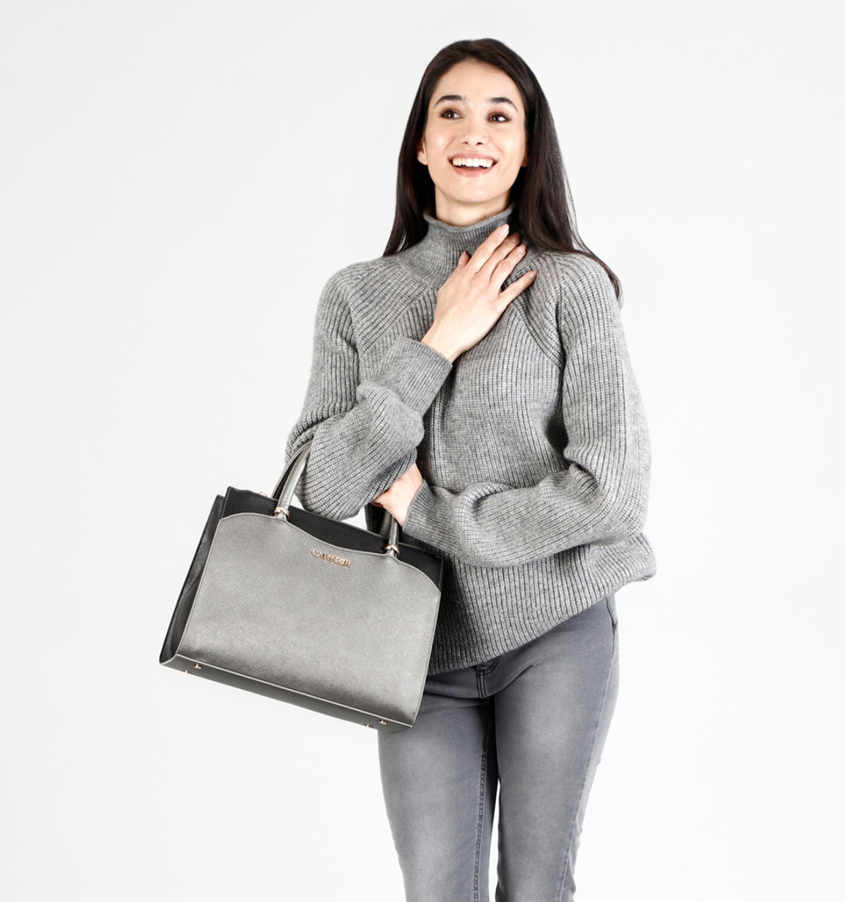 Borsa Bicolor Nera Piombo WA0301 - immagine 3