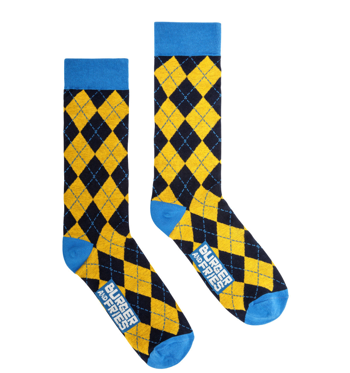 Calze Uomo Burger and Fries Calzini Creativi Colorati Divertenti Articolo Argyle Socks Tema Navy Blue Green