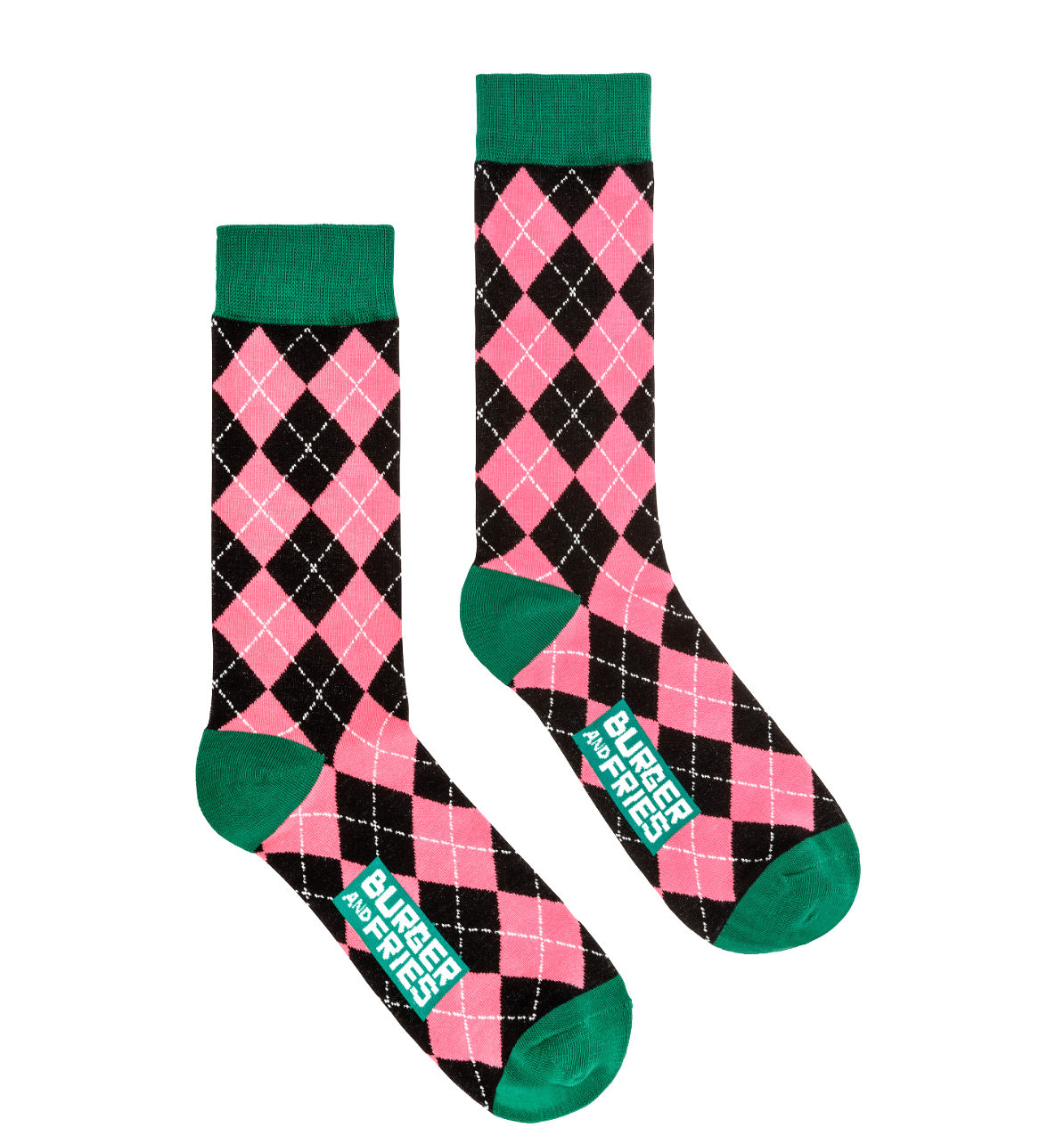 Calze Uomo Burger and Fries Calzini Creativi Colorati Divertenti Articolo Argyle Socks Tema Nero Rosa