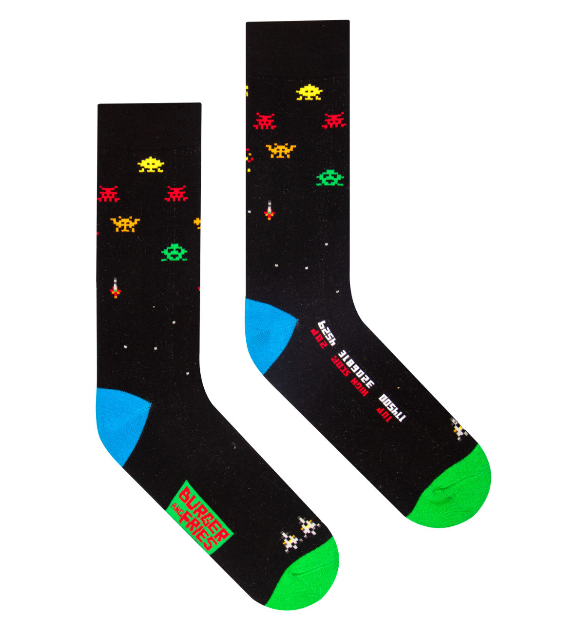 Calze Uomo Burger and Fries Calzini Creativi Colorati Divertenti Articolo Games Socks Tema Space War