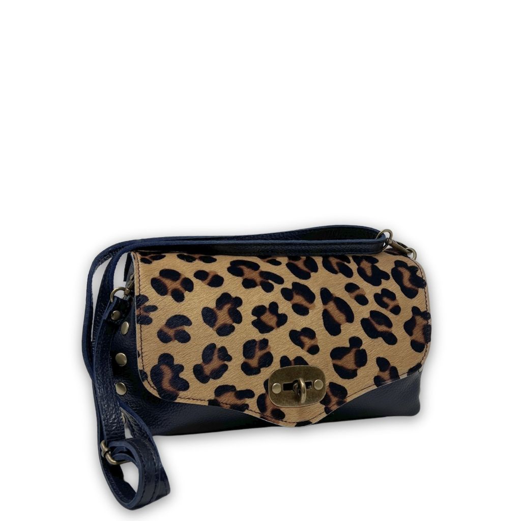 Borsa pelle nera Effetto Leopardato TP1402