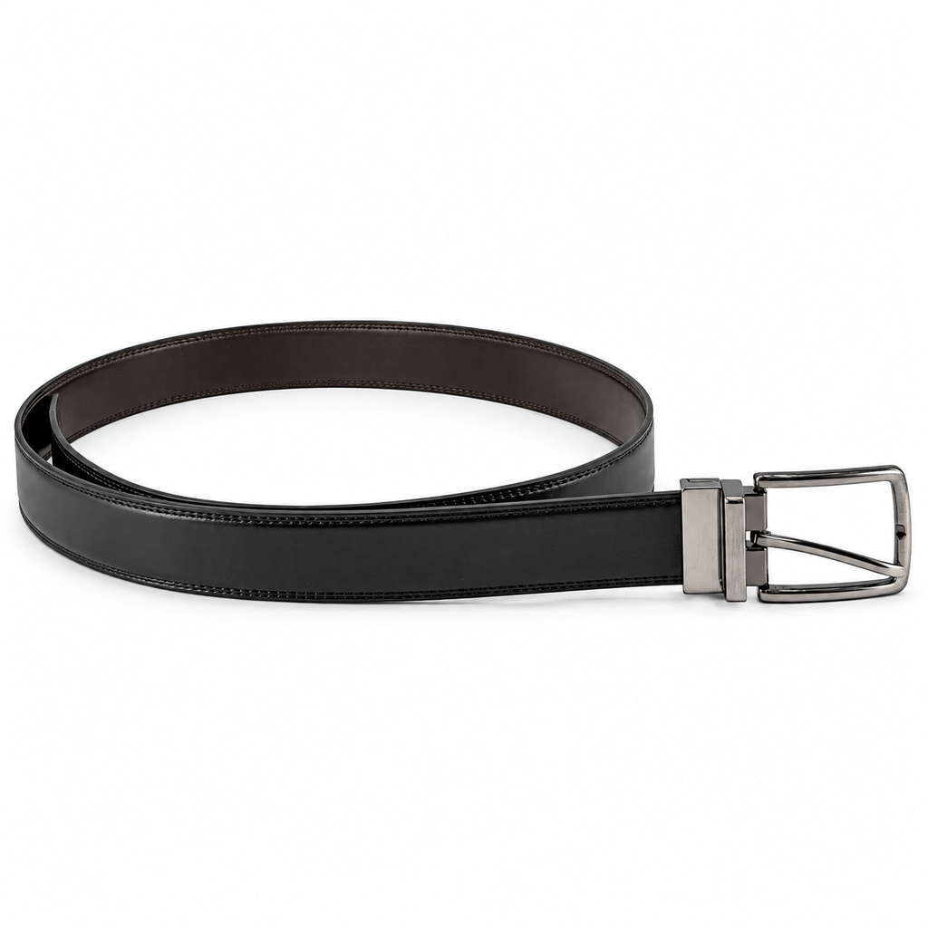 Cintura DK8383 Uomo DobleFace Pelle Nera e Marrone Scuro