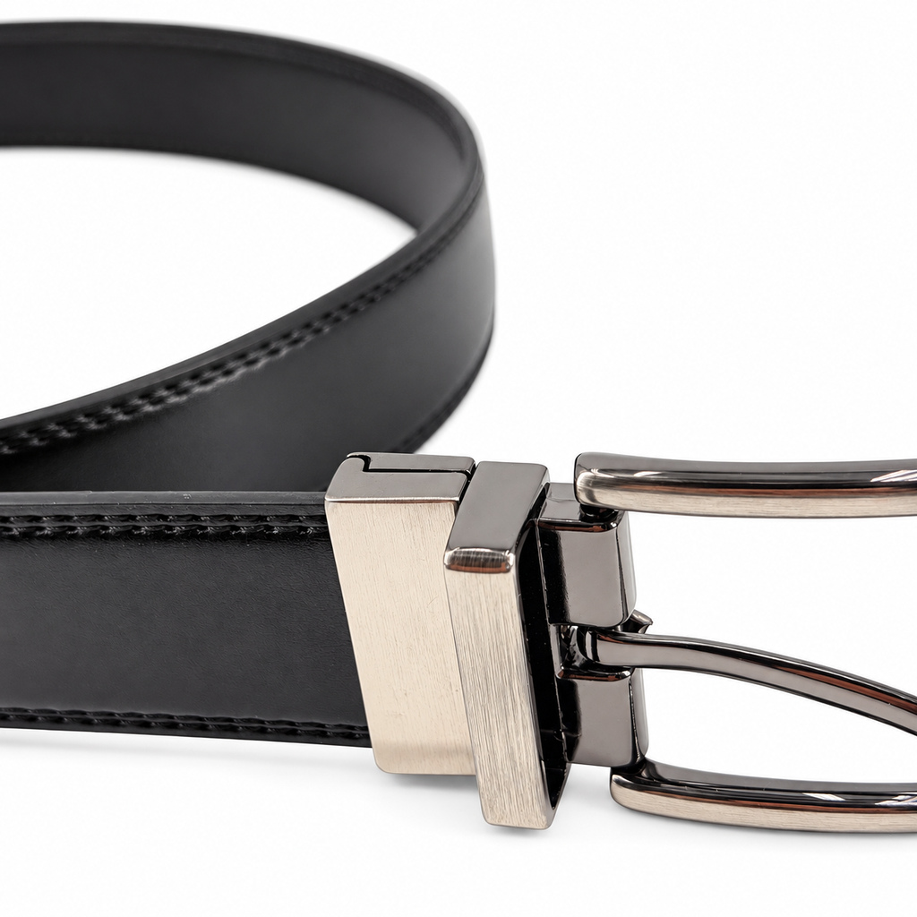 Cintura DK8383 Uomo DobleFace Pelle Nera e Marrone Scuro - immagine 2