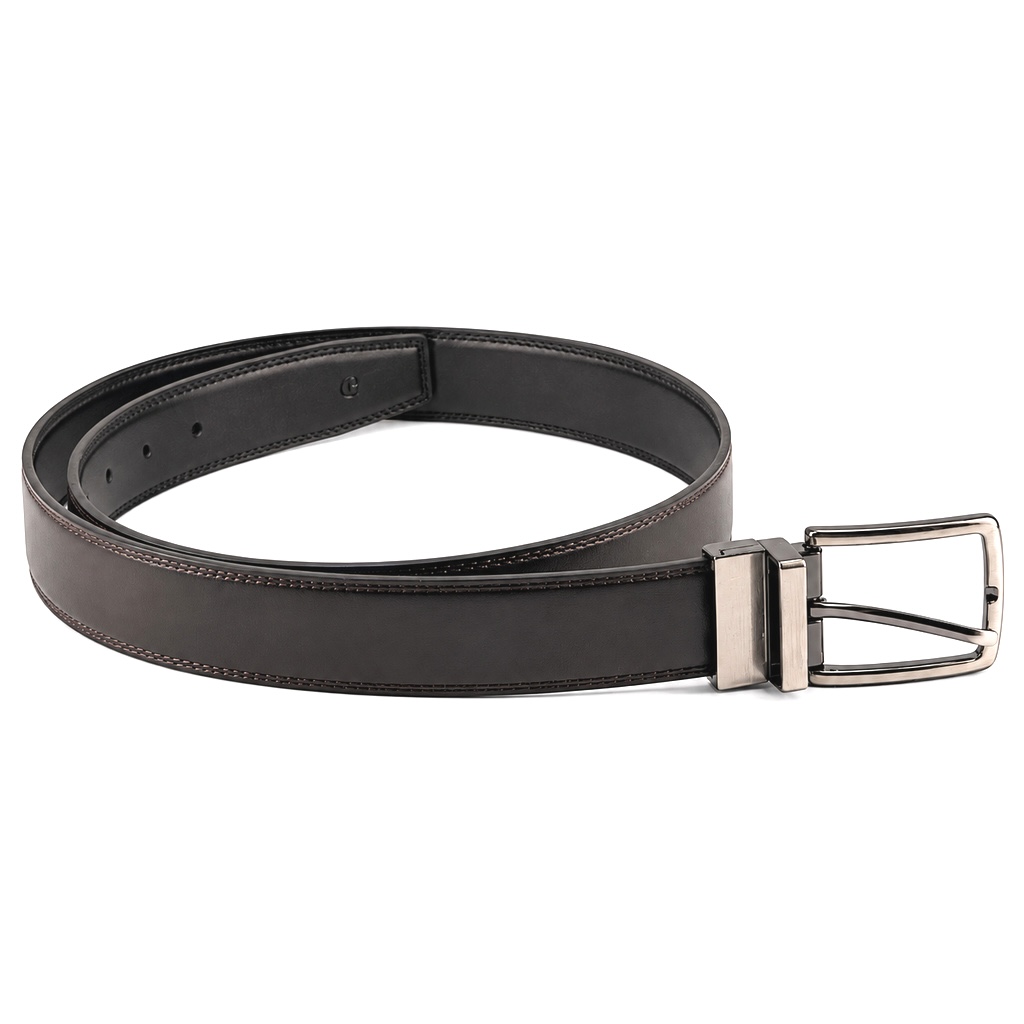 Cintura DK8383 Uomo DobleFace Pelle Nera e Marrone Scuro - immagine 3